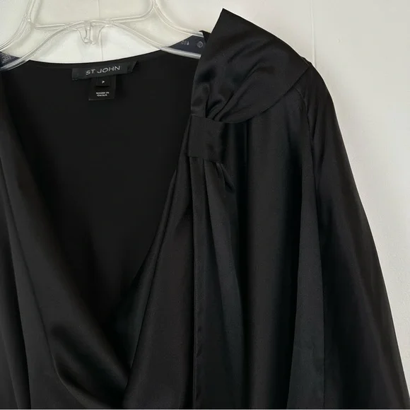 St. John Silk Black Drape Bow Blouse Top Sz S - Picture 4 of 11